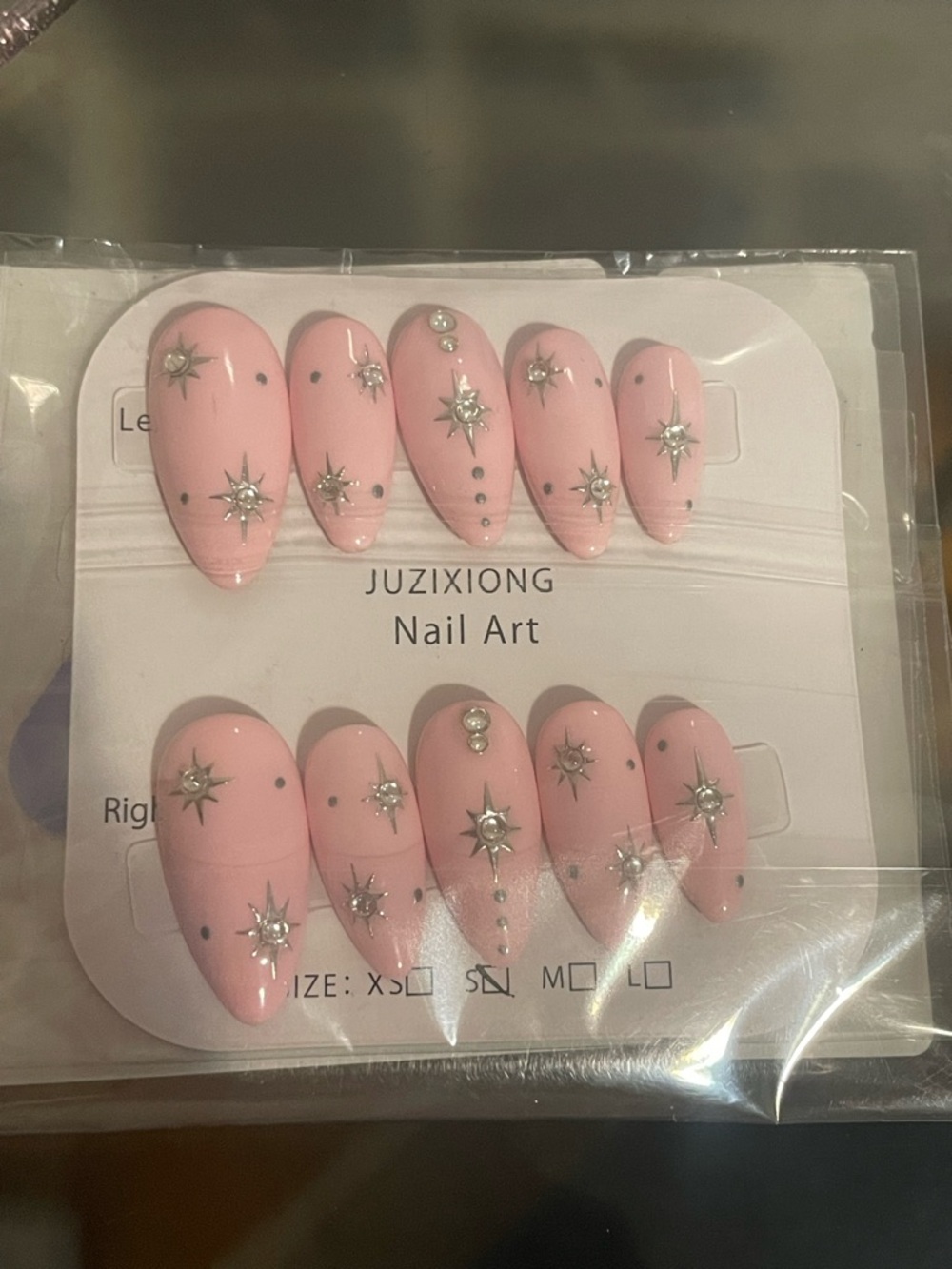 Pink Starburst Press-On Nails with Rhinestones